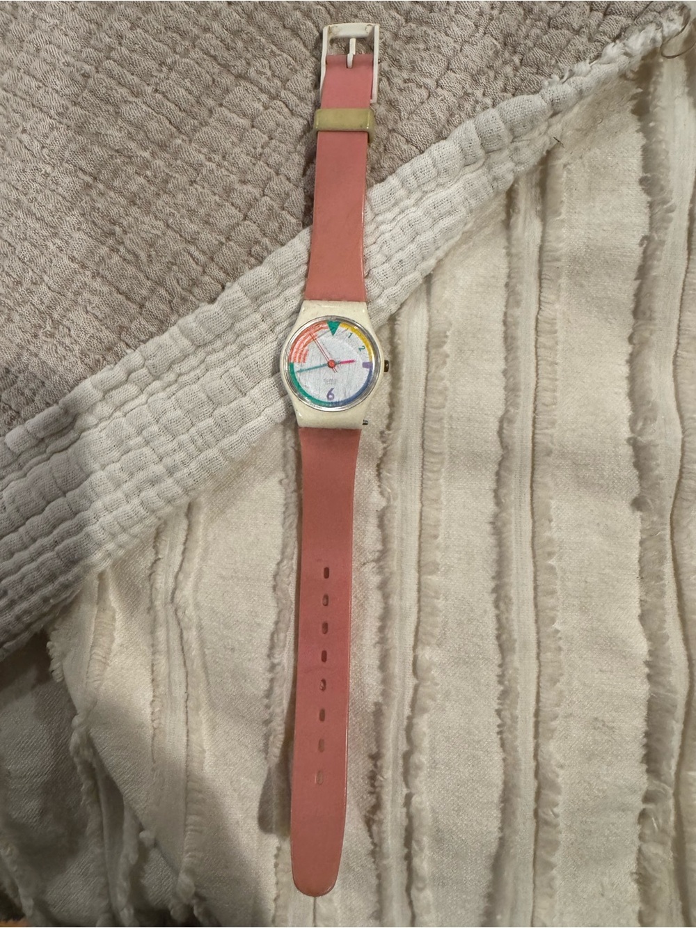 Vintage Swatch Pink Leather Strap Watch with Multicolor Dial